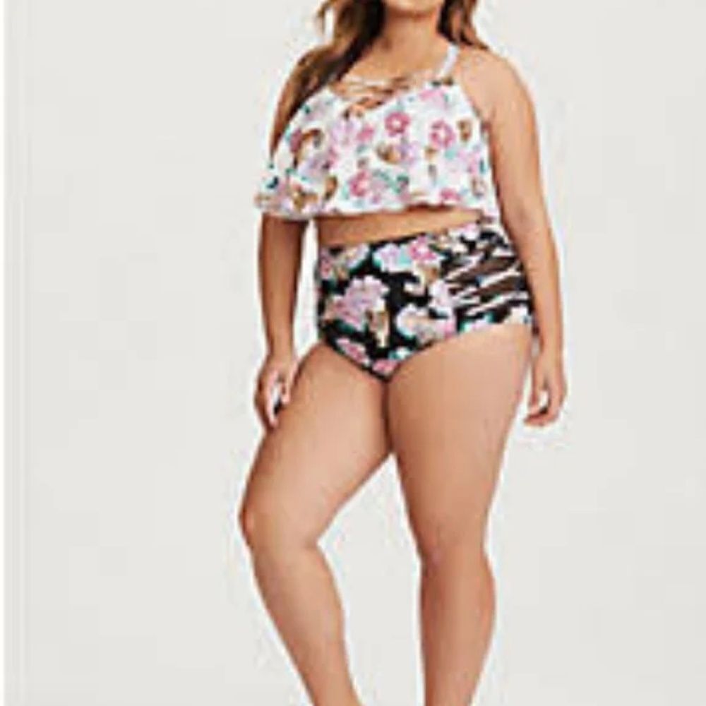 Torrid Swim Bottom Bikini Black Tiger Floral 2X - Picture 3 of 8